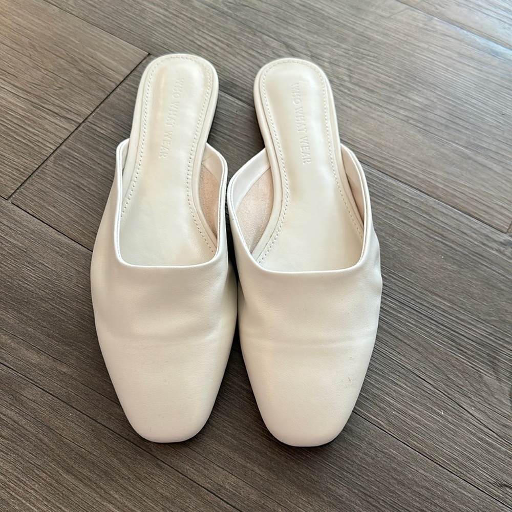 Who What Wear Women's Jane leather mule. Size 8 Ivory/off White Slip On Flats